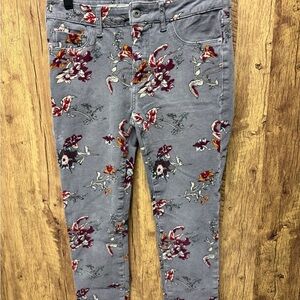 Pilcro and the Letterpress Gray Floral Skinny Jeans